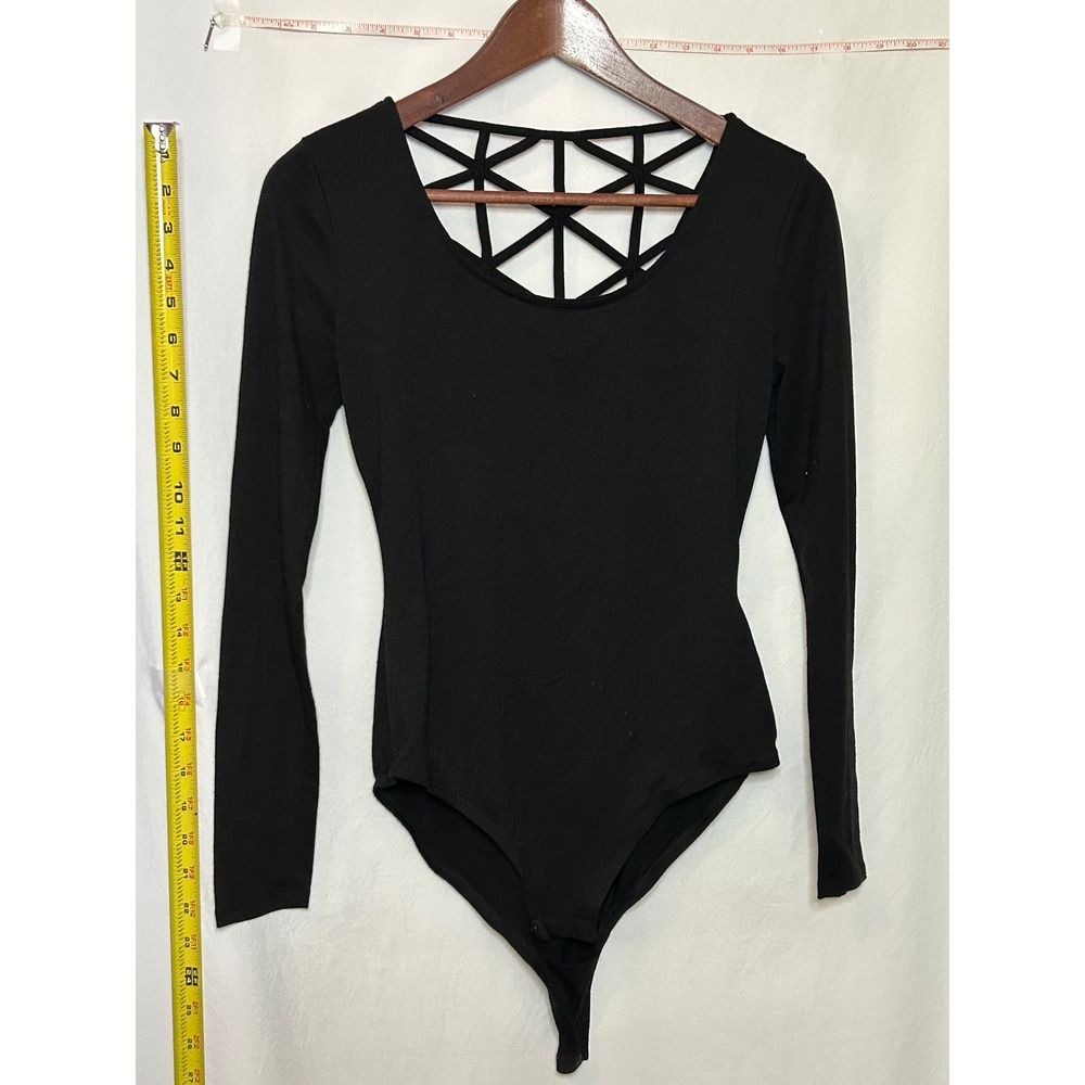 Xhilaration Black Lattice Back Long Sleeve Bodysuit Women's S P